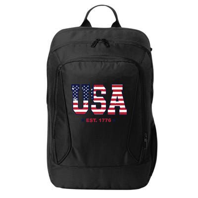 Retro Usa Flag Est. 1776 4th Of July Graphic American Flag City Backpack