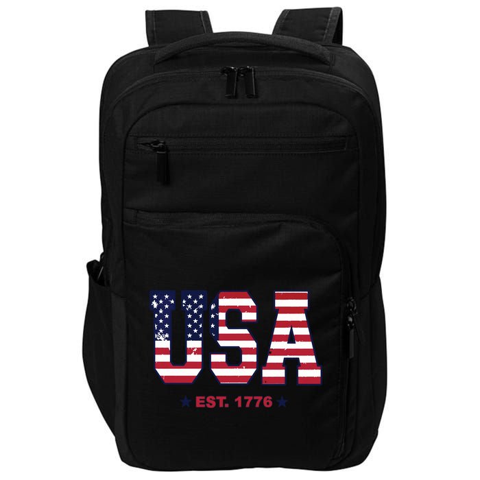 Retro Usa Flag Est. 1776 4th Of July Graphic American Flag Impact Tech Backpack