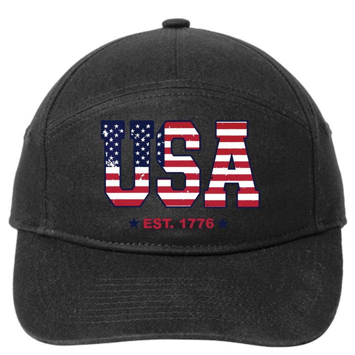 Retro Usa Flag Est. 1776 4th Of July Graphic American Flag 7-Panel Snapback Hat