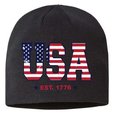 Retro Usa Flag Est. 1776 4th Of July Graphic American Flag Sustainable Beanie