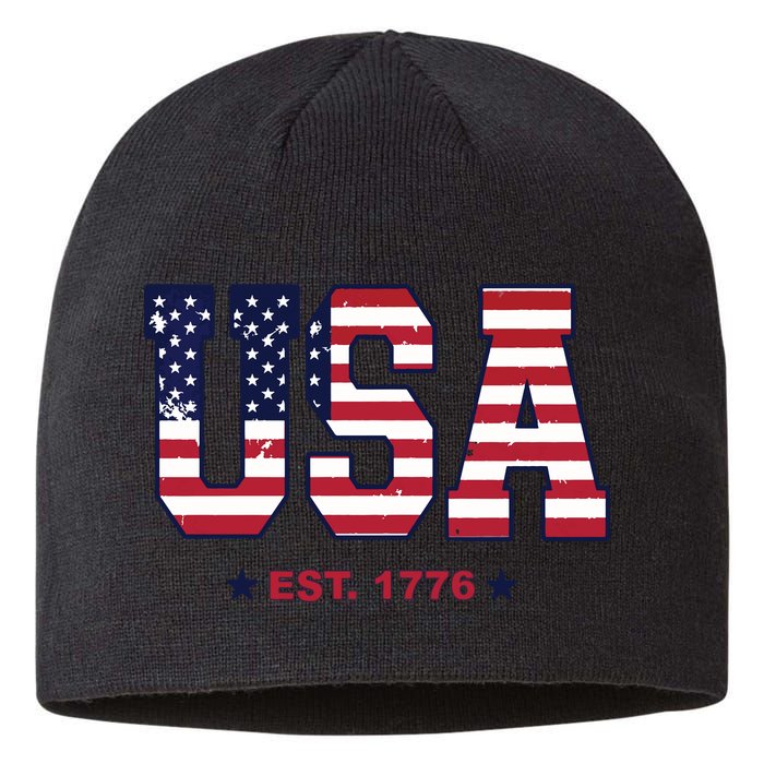 Retro Usa Flag Est. 1776 4th Of July Graphic American Flag Sustainable Beanie