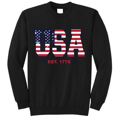 Retro Usa Flag Est. 1776 4th Of July Graphic American Flag Tall Sweatshirt