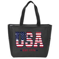 Retro Usa Flag Est. 1776 4th Of July Graphic American Flag Zip Tote Bag