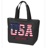 Retro Usa Flag Est. 1776 4th Of July Graphic American Flag Zip Tote Bag