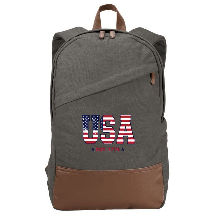 Retro Usa Flag Est. 1776 4th Of July Graphic American Flag Cotton Canvas Backpack
