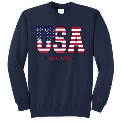 Retro Usa Flag Est. 1776 4th Of July Graphic American Flag Tall Sweatshirt