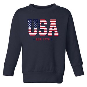 Retro Usa Flag Est. 1776 4th Of July Graphic American Flag Toddler Sweatshirt