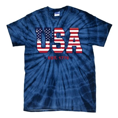 Retro Usa Flag Est. 1776 4th Of July Graphic American Flag Tie-Dye T-Shirt