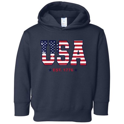 Retro Usa Flag Est. 1776 4th Of July Graphic American Flag Toddler Hoodie