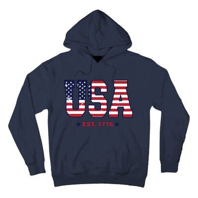 Retro Usa Flag Est. 1776 4th Of July Graphic American Flag Tall Hoodie