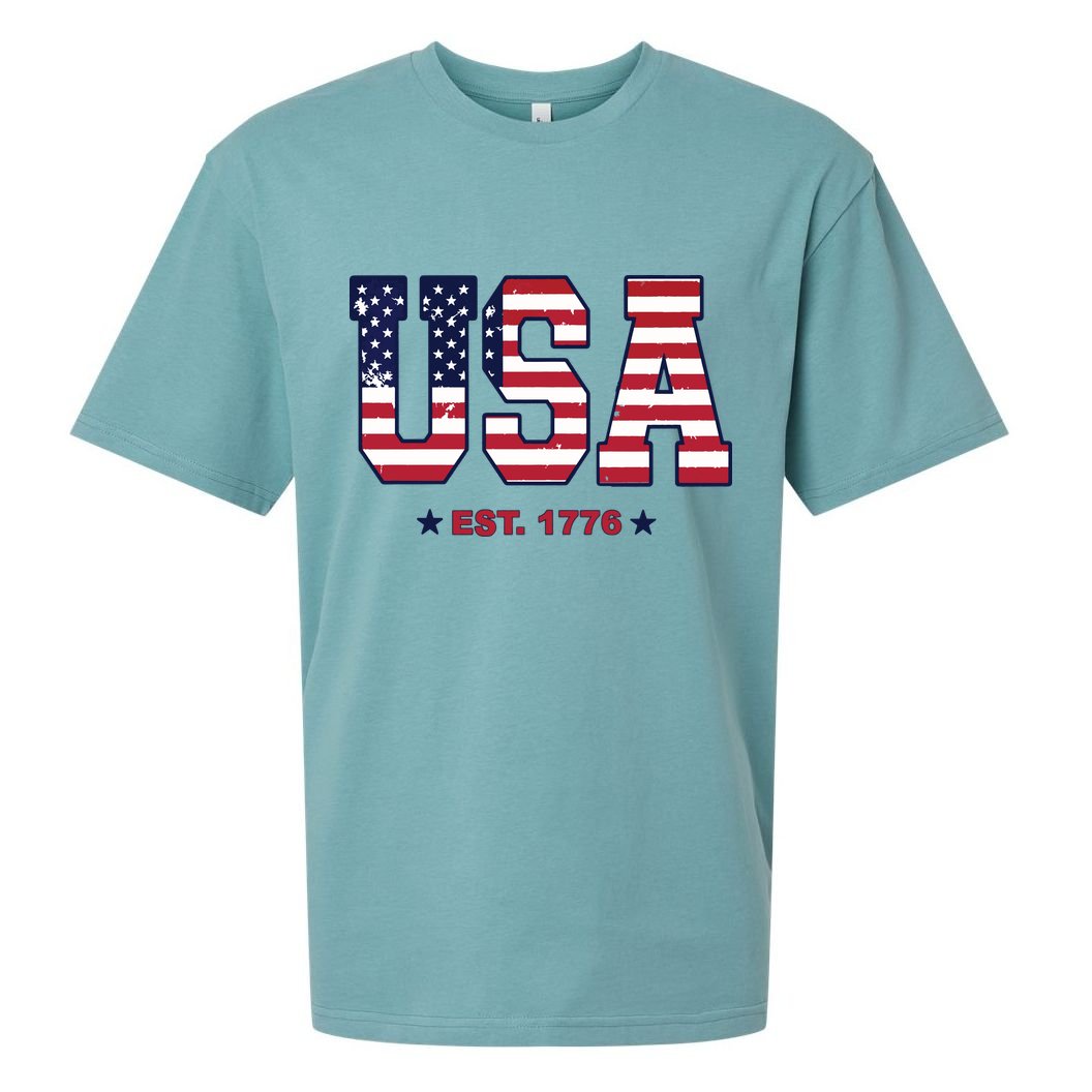 Retro Usa Flag Est. 1776 4th Of July Graphic American Flag Sueded Cloud Jersey T-Shirt