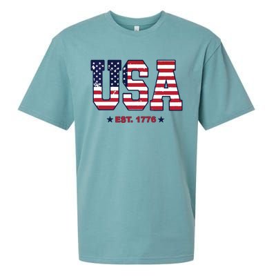 Retro Usa Flag Est. 1776 4th Of July Graphic American Flag Sueded Cloud Jersey T-Shirt