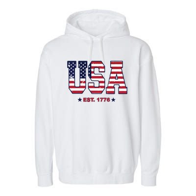 Retro Usa Flag Est. 1776 4th Of July Graphic American Flag Garment-Dyed Fleece Hoodie