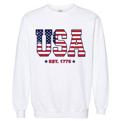Retro Usa Flag Est. 1776 4th Of July Graphic American Flag Garment-Dyed Sweatshirt