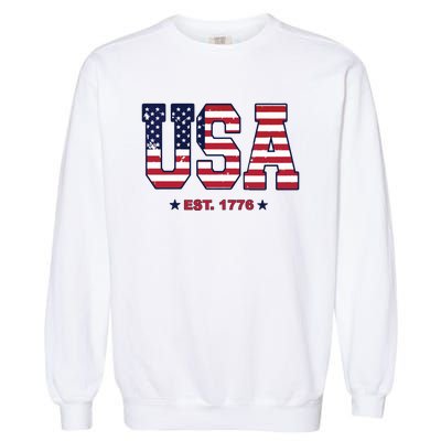 Retro Usa Flag Est. 1776 4th Of July Graphic American Flag Garment-Dyed Sweatshirt