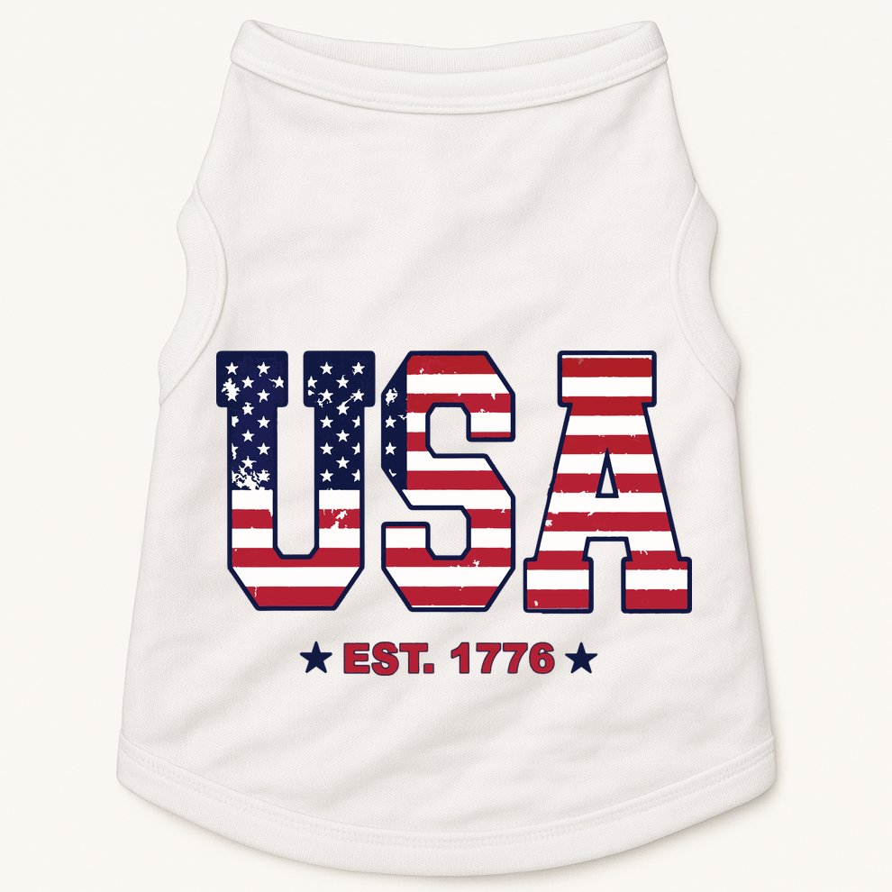 Retro Usa Flag Est. 1776 4th Of July Graphic American Flag Doggie Tank