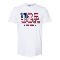 Retro Usa Flag Est. 1776 4th Of July Graphic American Flag Softstyle CVC T-Shirt