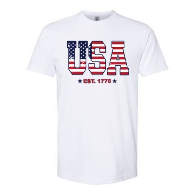 Retro Usa Flag Est. 1776 4th Of July Graphic American Flag Softstyle CVC T-Shirt