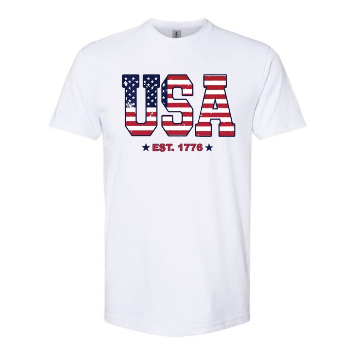 Retro Usa Flag Est. 1776 4th Of July Graphic American Flag Softstyle CVC T-Shirt