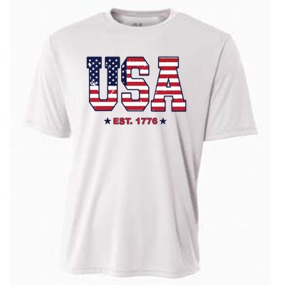 Retro Usa Flag Est. 1776 4th Of July Graphic American Flag Cooling Performance Crew T-Shirt