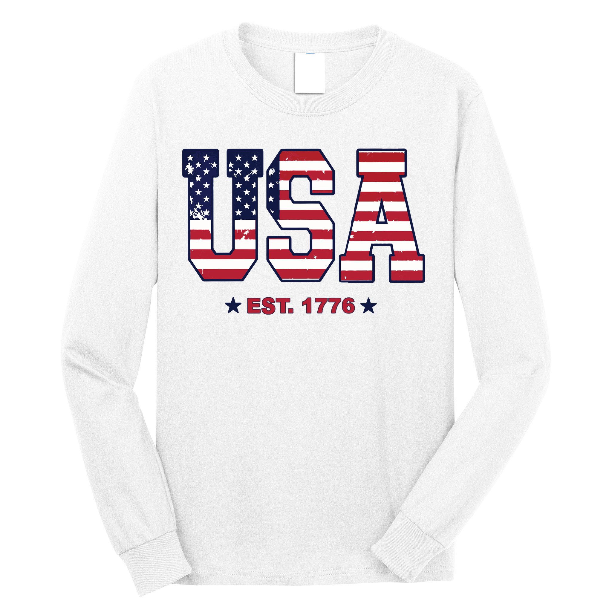 Retro Usa Flag Est. 1776 4th Of July Graphic American Flag Long Sleeve Shirt