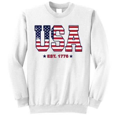 Retro Usa Flag Est. 1776 4th Of July Graphic American Flag Sweatshirt