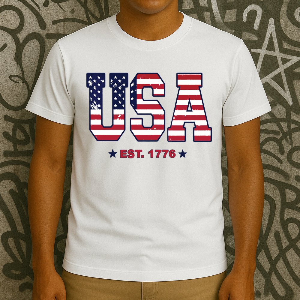 Retro Usa Flag Est. 1776 4th Of July Graphic American Flag T-Shirt