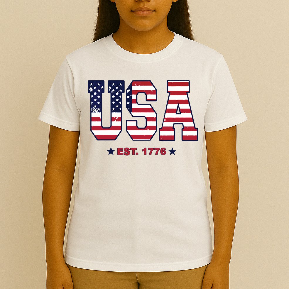 Retro Usa Flag Est. 1776 4th Of July Graphic American Flag T-Shirt