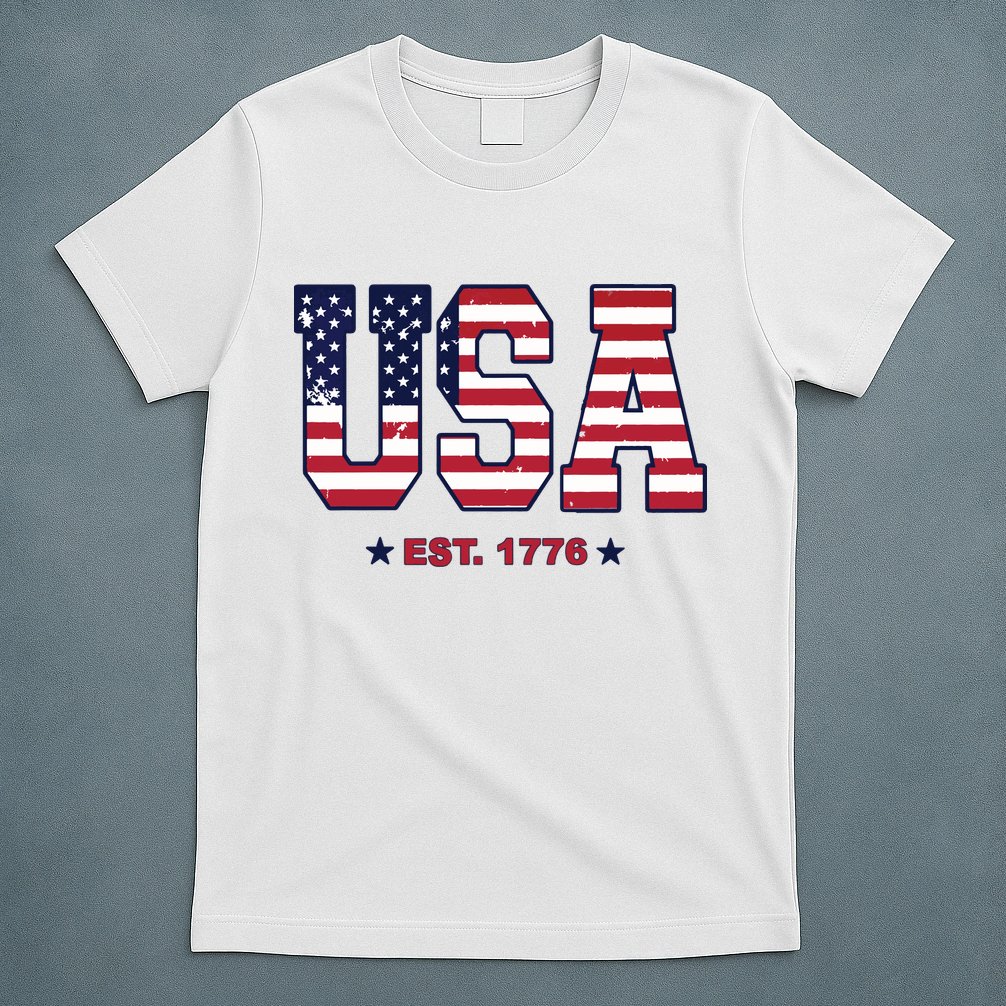 Retro Usa Flag Est. 1776 4th Of July Graphic American Flag T-Shirt