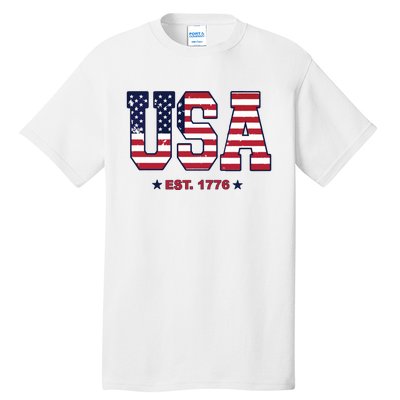 Retro Usa Flag Est. 1776 4th Of July Graphic American Flag Tall T-Shirt