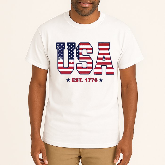 Retro Usa Flag Est. 1776 4th Of July Graphic American Flag Tall T-Shirt