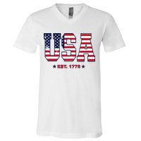 Retro Usa Flag Est. 1776 4th Of July Graphic American Flag V-Neck T-Shirt