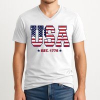 Retro Usa Flag Est. 1776 4th Of July Graphic American Flag V-Neck T-Shirt
