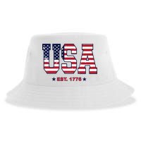 Retro Usa Flag Est. 1776 4th Of July Graphic American Flag Sustainable Bucket Hat