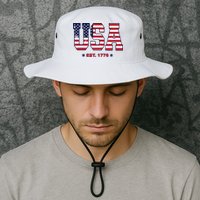 Retro Usa Flag Est. 1776 4th Of July Graphic American Flag Bucket Hat