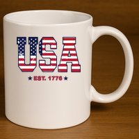 Retro Usa Flag Est. 1776 4th Of July Graphic American Flag 11oz C Handle Ceramic Mug