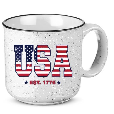 Retro Usa Flag Est. 1776 4th Of July Graphic American Flag 15oz Campfire Ceramic Mug