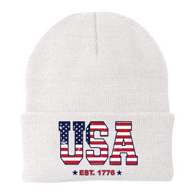 Retro Usa Flag Est. 1776 4th Of July Graphic American Flag Beanie