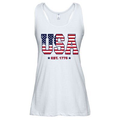 Retro Usa Flag Est. 1776 4th Of July Graphic American Flag Ladies Essential Flowy Tank