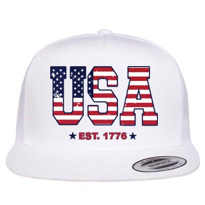 Retro Usa Flag Est. 1776 4th Of July Graphic American Flag Flatbill Hat