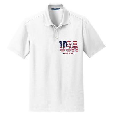 Retro Usa Flag Est. 1776 4th Of July Graphic American Flag Dry Zone Grid Polo