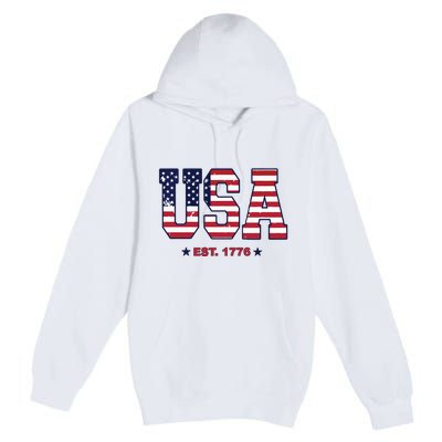 Retro Usa Flag Est. 1776 4th Of July Graphic American Flag Premium Pullover Hoodie