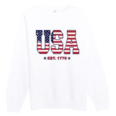 Retro Usa Flag Est. 1776 4th Of July Graphic American Flag Premium Crewneck Sweatshirt