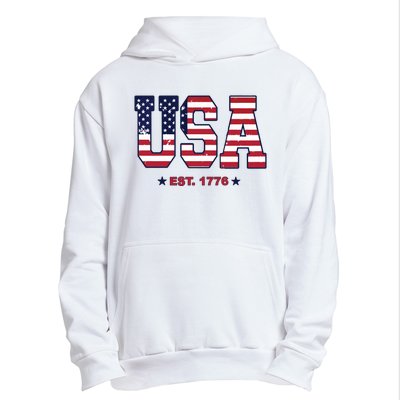 Retro Usa Flag Est. 1776 4th Of July Graphic American Flag Urban Pullover Hoodie