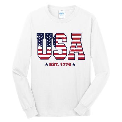 Retro Usa Flag Est. 1776 4th Of July Graphic American Flag Tall Long Sleeve T-Shirt