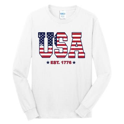 Retro Usa Flag Est. 1776 4th Of July Graphic American Flag Tall Long Sleeve T-Shirt