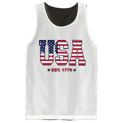 Retro Usa Flag Est. 1776 4th Of July Graphic American Flag Mesh Reversible Basketball Jersey Tank