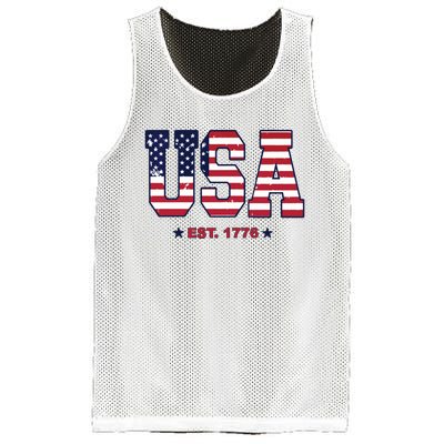 Retro Usa Flag Est. 1776 4th Of July Graphic American Flag Mesh Reversible Basketball Jersey Tank