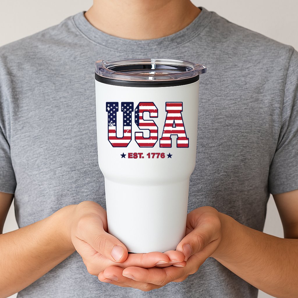Retro Usa Flag Est. 1776 4th Of July Graphic American Flag Tumbler