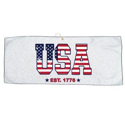 Retro Usa Flag Est. 1776 4th Of July Graphic American Flag Large Microfiber Waffle Golf Towel